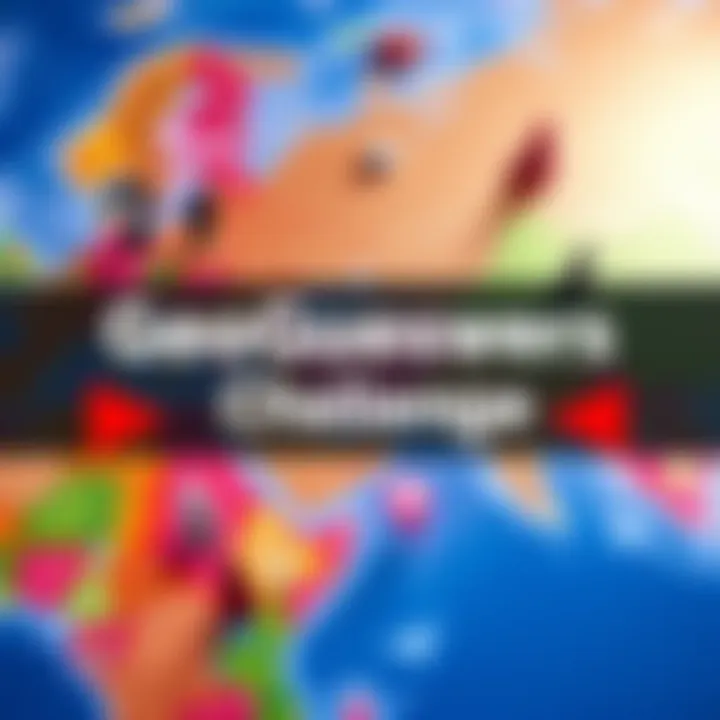 A colorful map with various landmarks and locations marked on it, inviting players to guess their geographic skills.