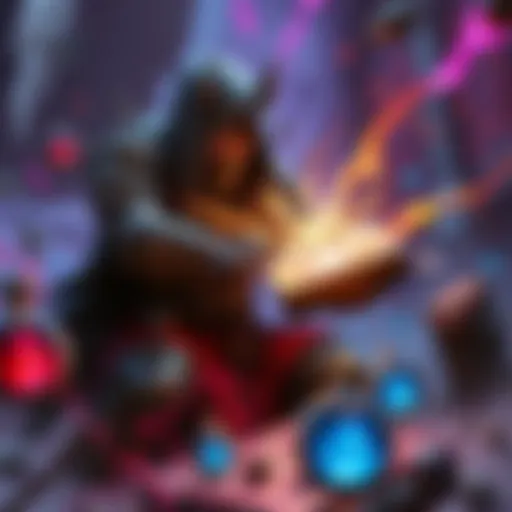 Geomag Warlocks in Action A Geomag Warlock character using the Tablet of Ruin in a battle setting, showing energy effects and surroundings, with Curative Orbs visible nearby.