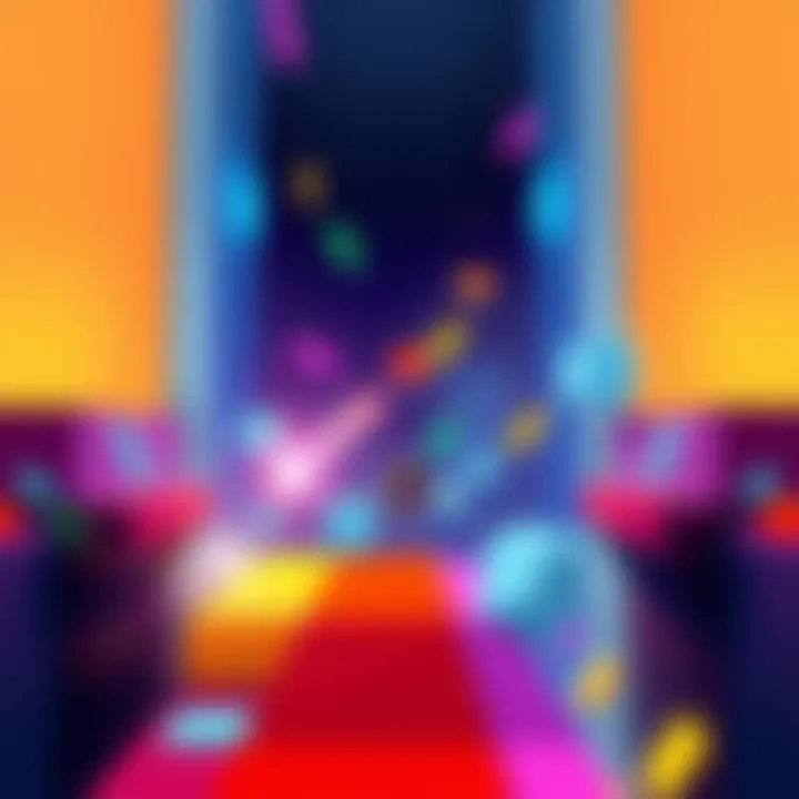 Vibrant scene from Geometry Dash featuring levels, colorful blocks, and a character in action.