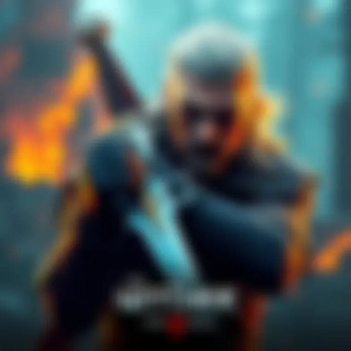 A warrior with white hair holding a sword, ready for combat in a fantasy setting