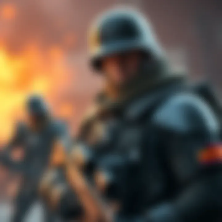 A German soldier wearing a detailed uniform and holding a weapon from the Wolfenstein series, showcasing the evolution of military attire and gear.