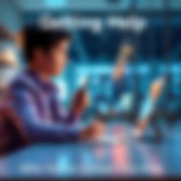 A person sitting at a desk, using a phone to contact someone for assistance, with a notepad and pen nearby.