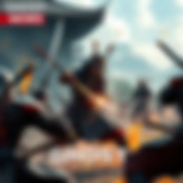 Combat Scene in Ghost of Tsushima A samurai character in Ghost of Tsushima engages in an intense fight with multiple enemies, showcasing thrilling swordplay in a beautiful Japanese setting.