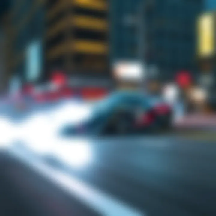 A ghostly car speeding through a city street in Watch Dogs 2025, leaving a trail of light behind.