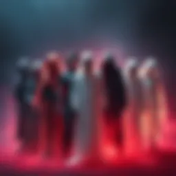 A group of different ghost classes standing together, representing various supernatural identities in a mystical setting.