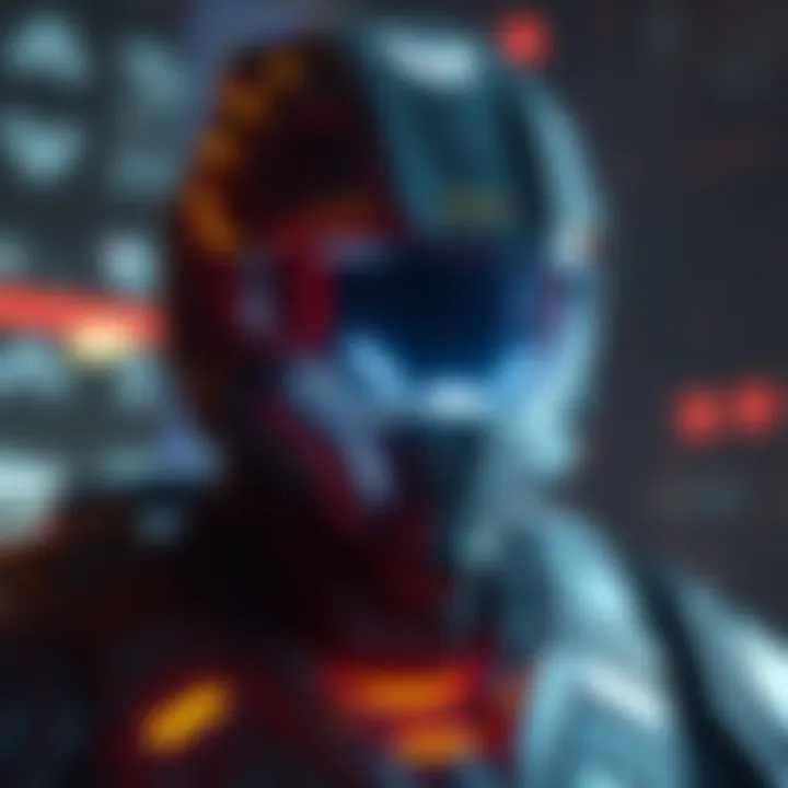 A player character wearing the Ghost of Reach helmet, showcasing its sleek design and glowing accents in a game environment.