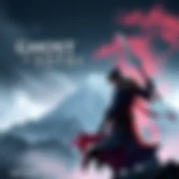 Ghost of Yotei Game Cover A visually appealing cover art for Ghost of Yotei showcasing the main character in a dramatic pose against a mountainous backdrop.
