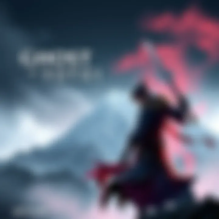 Ghost of Yotei Game Cover A visually appealing cover art for Ghost of Yotei showcasing the main character in a dramatic pose against a mountainous backdrop.
