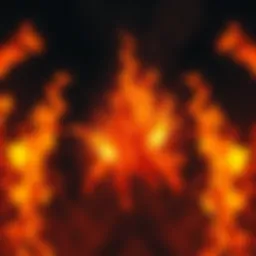 A ghostly figure of Yotei surrounded by flickering flames, set against a dark background.