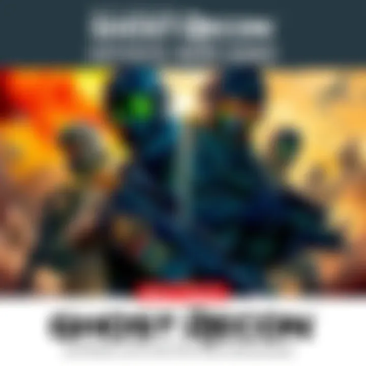 A stunning illustration featuring soldiers in tactical gear, set against a dynamic background that reflects the action of the Ghost Recon game.