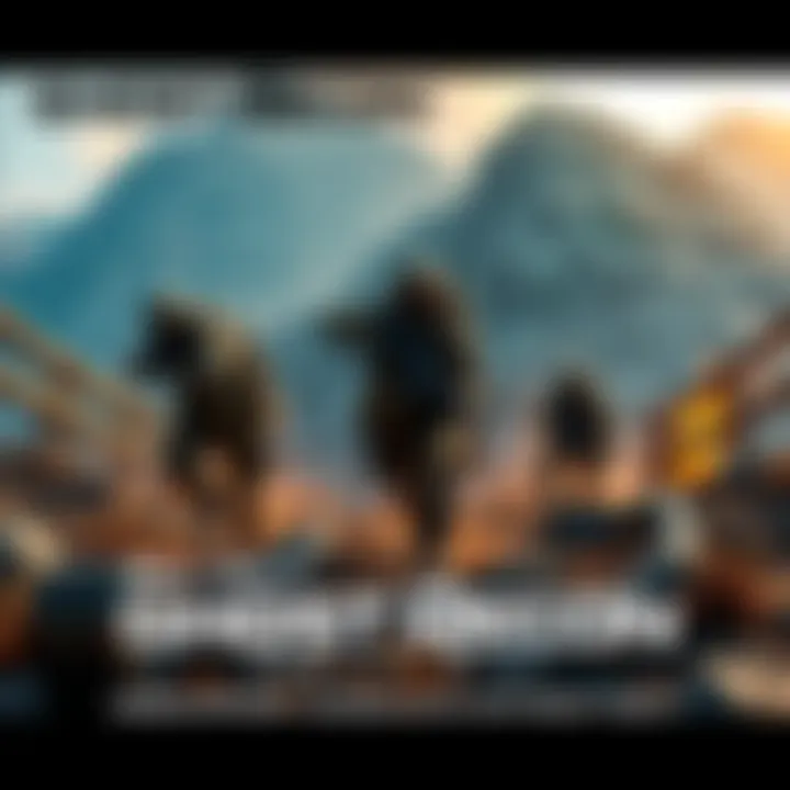 Gameplay screenshot showing soldiers in combat in a rugged terrain