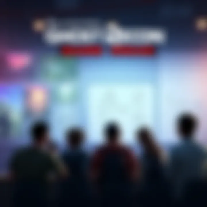 A group of gamers discussing ideas for the next Ghost Recon game, with posters and sketches on a wall depicting various settings like jungles and urban environments.