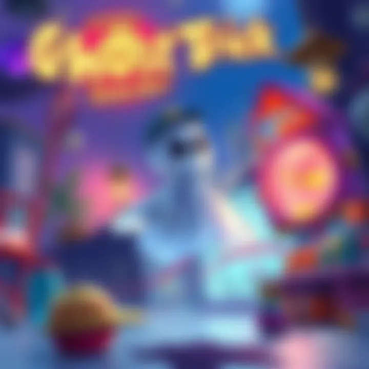 A ghost named Sissel floating in a colorful environment, interacting with objects to help others and learn about himself.