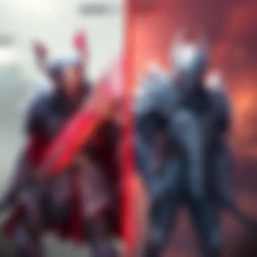 A side-by-side comparison of The Ghost and Onryō armor sets, showcasing their distinct designs and features in a dynamic battle scene.