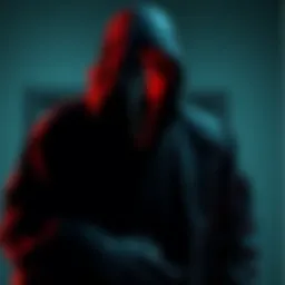 Ghostface character wearing a dark robe and mask, looking confused and vulnerable in a game setting, suggesting weakness.