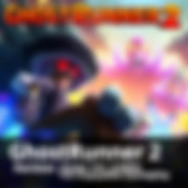 GhostRunner 2 Gameplay Scene An action-packed scene from GhostRunner 2 with a player character navigating through a vibrant world and facing a boss, showcasing the game's colorful design and intense action.