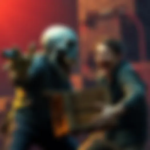 A Ghoul character lunging at a player while another player throws a pallet in panic during a scream