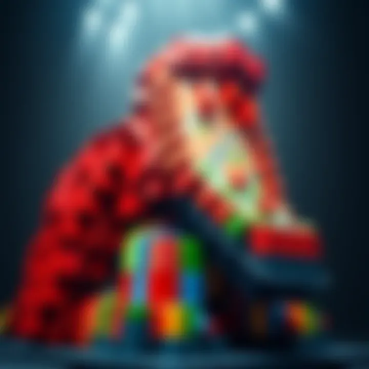 A large LEGO Ellie made from colorful bricks, showcasing its intricate details and craftsmanship.