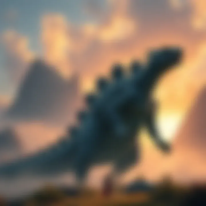 A Giant Saurian towering over a fantasy landscape, displaying its massive size and detailed features.