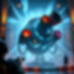 Visual of a large artifact with various game mods displayed, symbolizing diverse gameplay options in a gaming environment.
