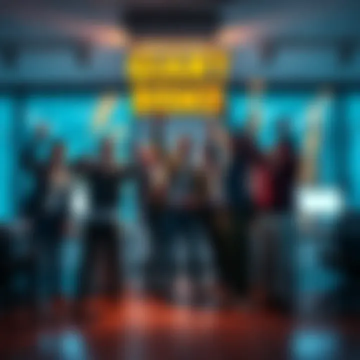 Giant Bomb staff members celebrating their acquisition from Fandom in an office setting