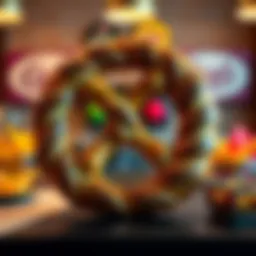 A large pretzel shaped like the Vault symbol, sitting on a table with some background snacks, showcasing its unique design.