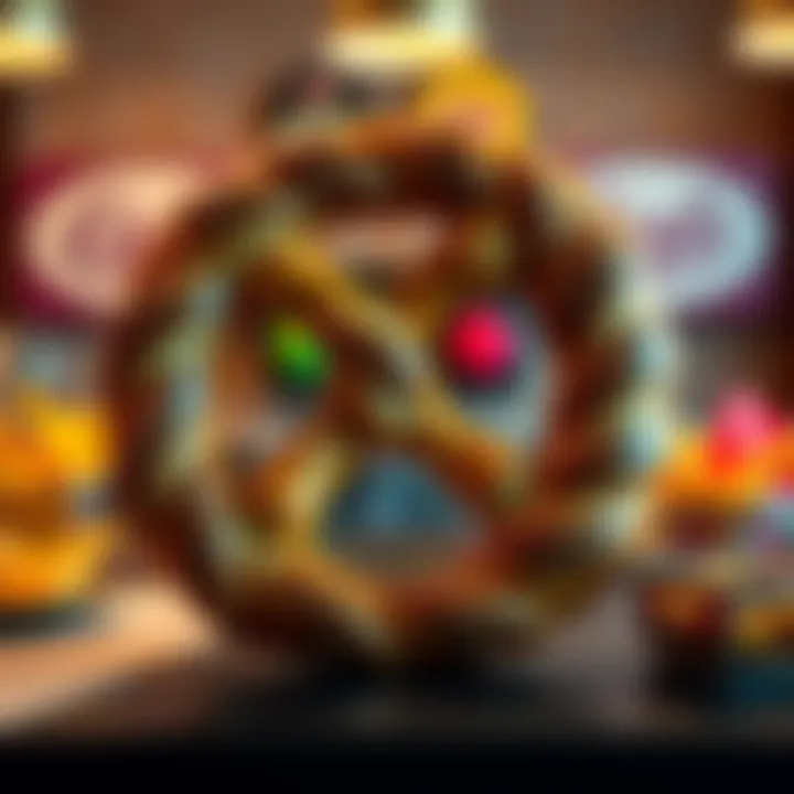 A large pretzel shaped like the Vault symbol, sitting on a table with some background snacks, showcasing its unique design.