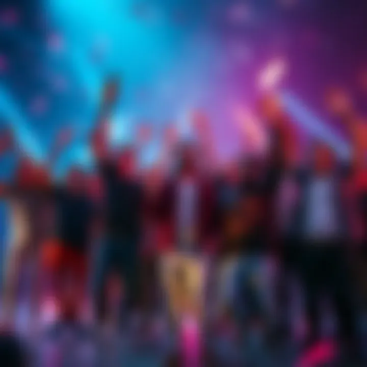A group of diverse gamers celebrating together with joy and enthusiasm, showcasing their love for gaming and community, representing the new Giantbomb team.