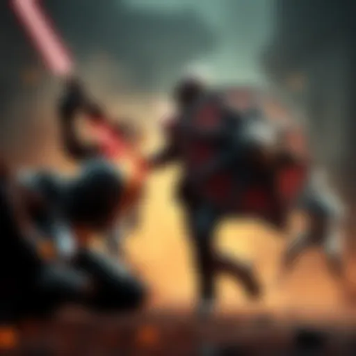 Gibby stands in a combat stance, activating his shield ability to protect himself and his teammates during an intense fight