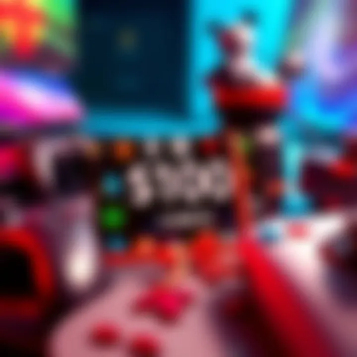 A $100 gift card with gaming platform logos on it, surrounded by gaming accessories like controllers and headsets