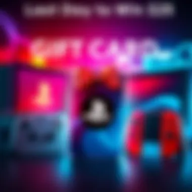 A colorful graphic showing a $25 gift card for PlayStation, Steam, and Nintendo Switch, with gaming consoles in the background