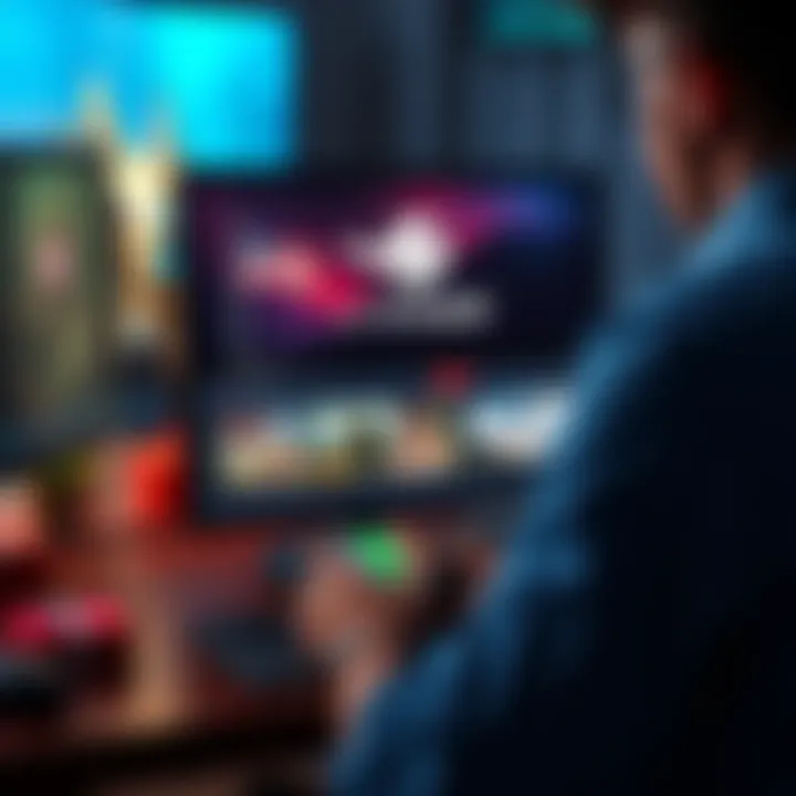 A person using a computer to gift a game on Steam, showing two different accounts, one US and one Chinese, with gaming visuals