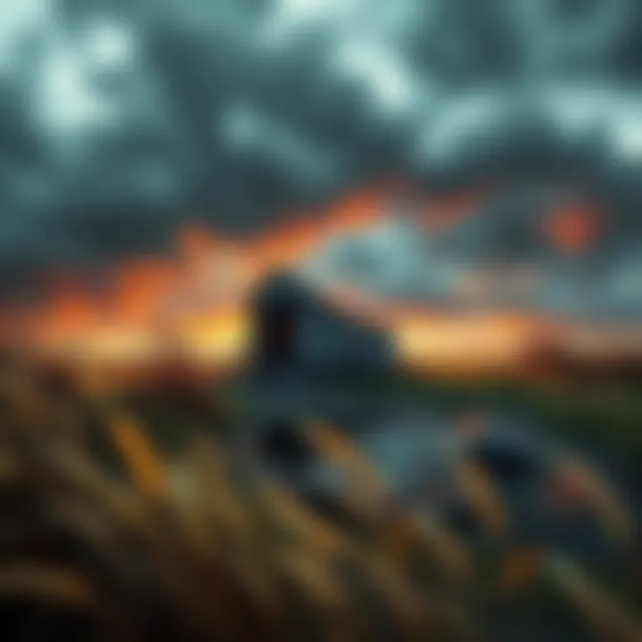 A view of the crumbling Giga Shack surrounded by dark clouds and overgrown weeds, reflecting a sense of despair.