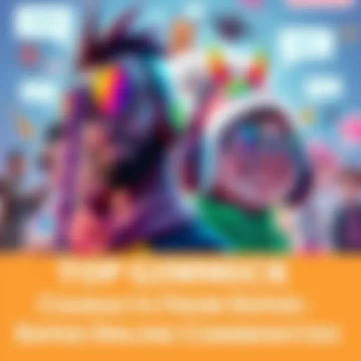 A colorful collage of unique online characters, featuring Johnny G and Shartcandy, surrounded by chat bubbles and playful graphics.