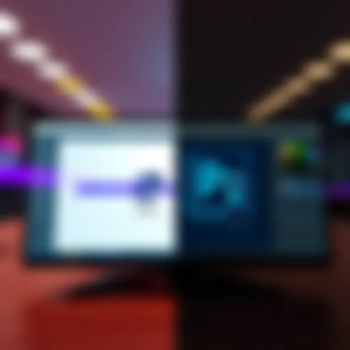 Gimp and Photoshop comparison A split-screen showing Gimp interface on one side and Photoshop interface on the other side, highlighting the differences between the two graphic design tools.