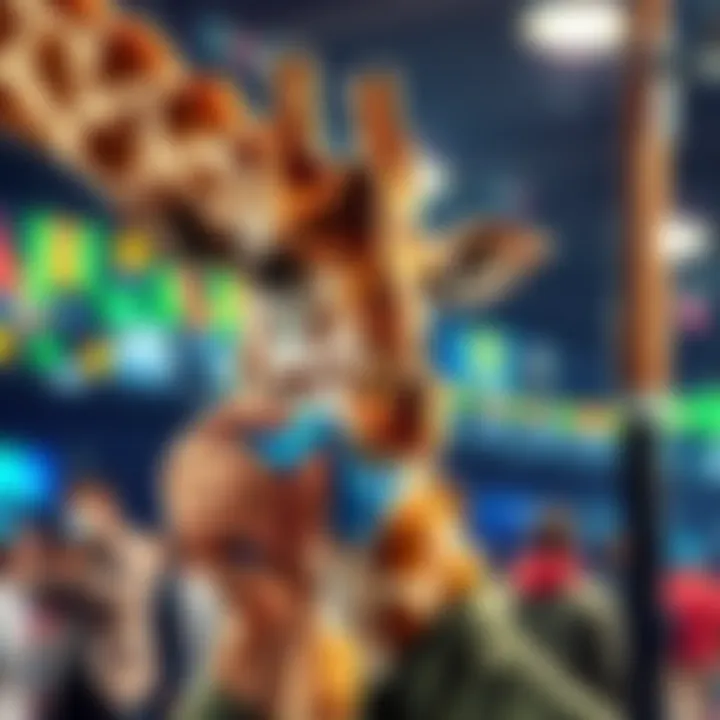 A giraffe reaching for food from a streamer's hand during a live broadcast