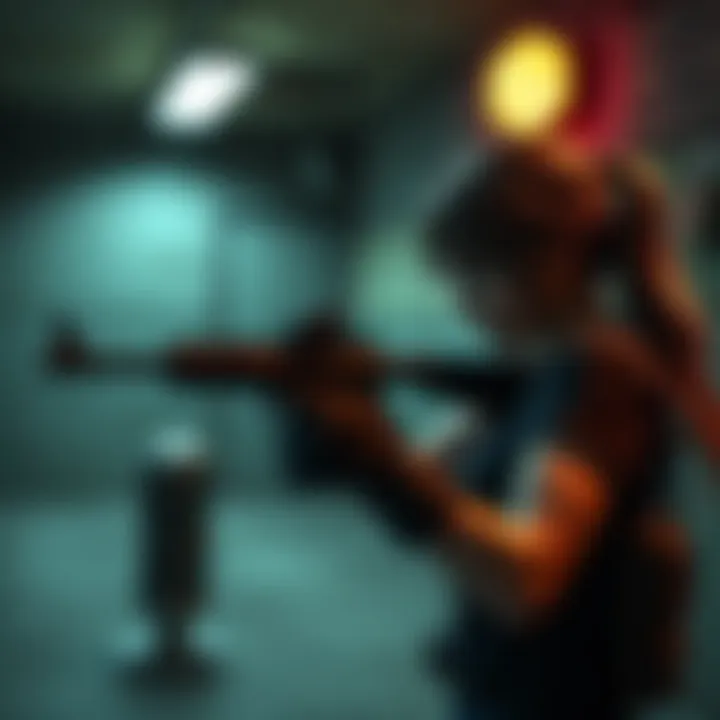 A gamer girl achieves a lucky shot while playing the shooting range in Resident Evil 4 Remake