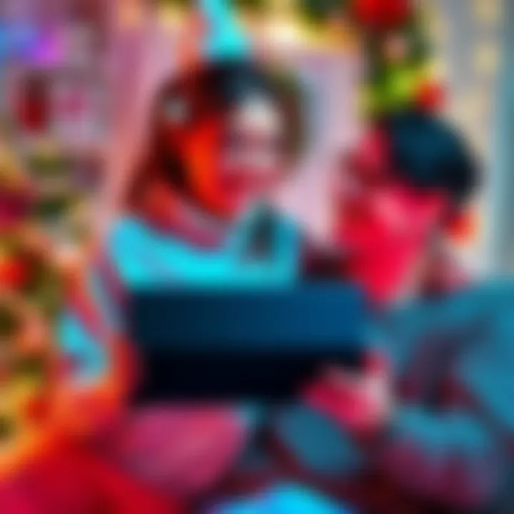 Girlfriend surprises boyfriend with Steam Deck A joyful girlfriend holding a Steam Deck 1TB OLED while smiling, with Christmas decorations in the background