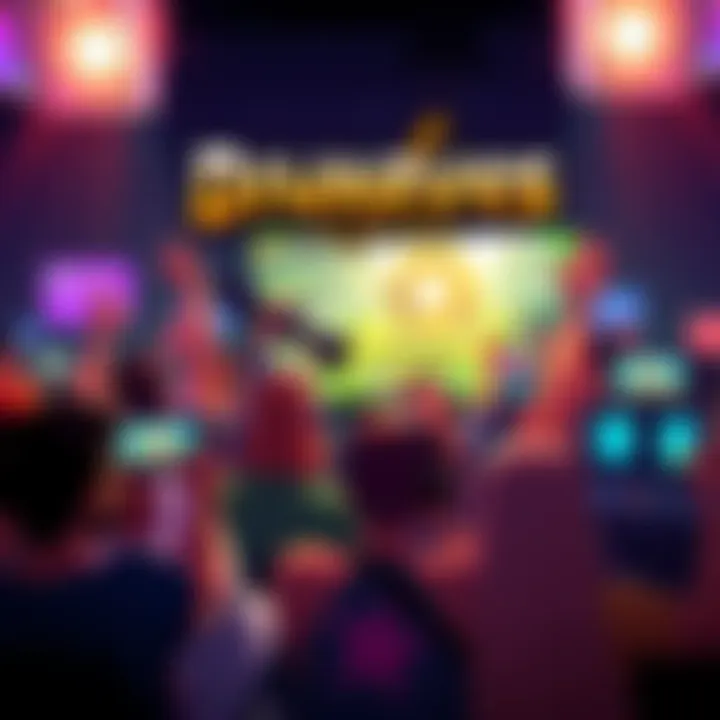 A vibrant scene showing excited players participating in a gaming giveaway for Dwarves: Glory, Death And Loot on Twitch, with chat boxes and game graphics in the background.