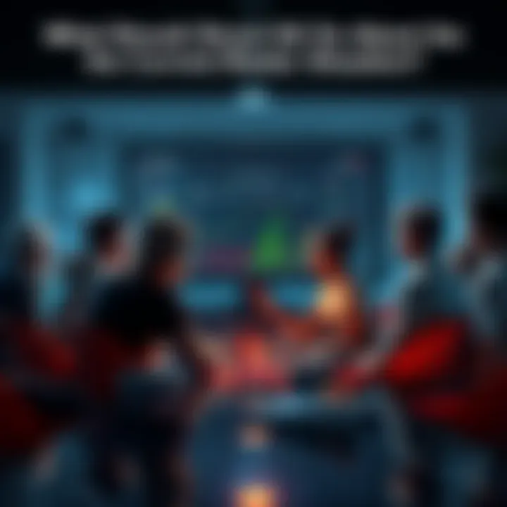 A group of people engaged in a serious discussion about the GK roster, with charts and performance stats visible on a screen.