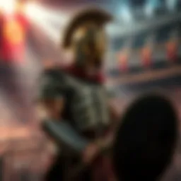 A Gladiator prepares for battle in the arena, showcasing excitement and anticipation at NMPLOL's event.