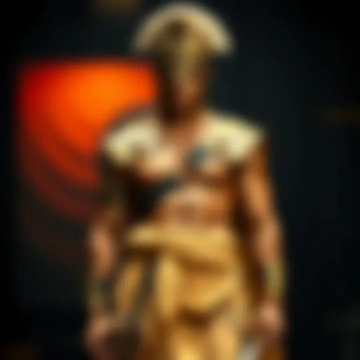 A person dressed in a gladiator-style outfit, showcasing confidence and strength, standing tall with a proud posture.