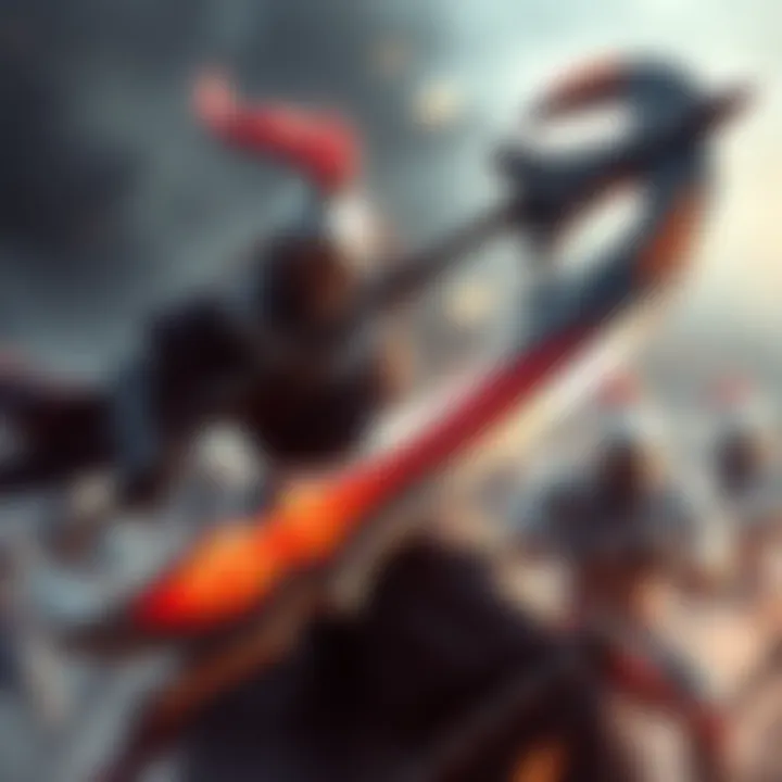 Glaive Combat A warrior using a glaive in battle, showcasing its melee influence on enemies, with a focus on high-level targets.
