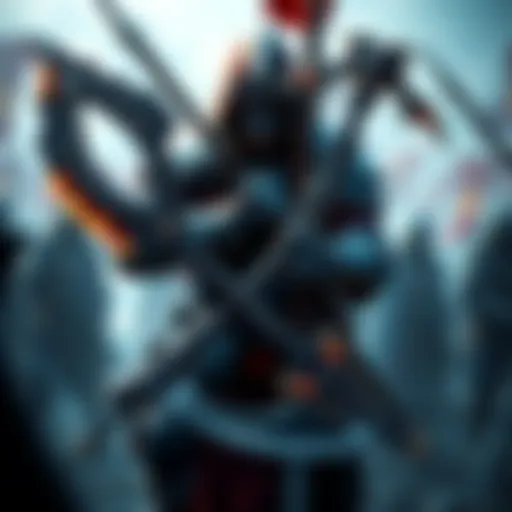 A Glaive and a Halberd crossed, showcasing their different blade styles and masteries, with a warrior preparing for battle in the background.