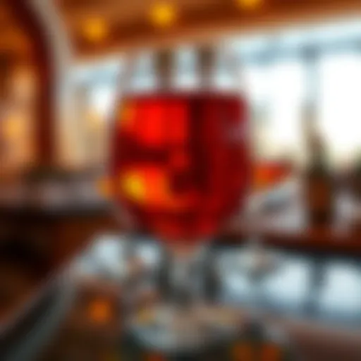 A close-up of a glass filled with Sherry wine, showcasing its rich amber color and light reflections.