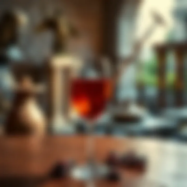 A glass of wine sits on a table with ancient Roman artifacts in the background, suggesting a blend of history and beverages.