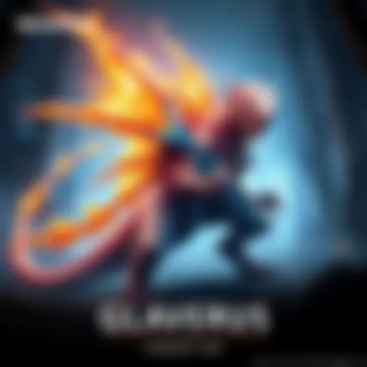 Art showing the Glavenus monster in an action pose with flames and a sword-like tail, surrounded by a forest environment.