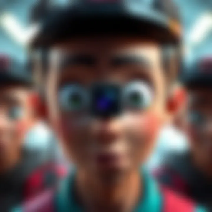 A close-up of a character named Glitch with a small square camera on its forehead, showing various expressions in gameplay.