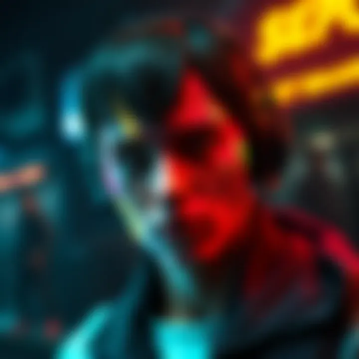 An NPC character with distorted and colorful face paint glitches in a PC game scene