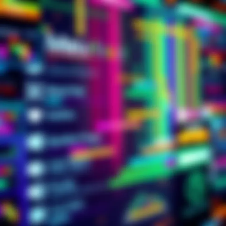 A close-up of a video game menu screen with glitch effects, showcasing colorful distortions and unique design elements.